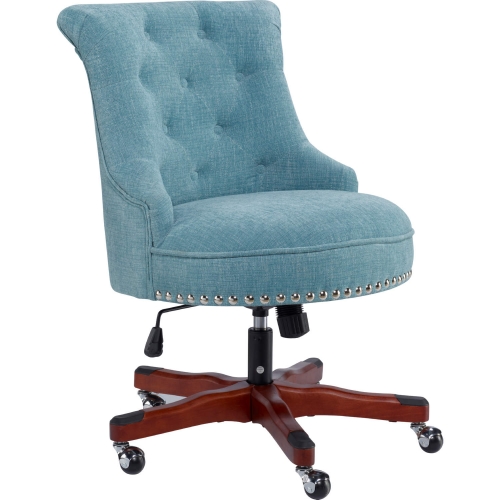 Sinclair Office Chair in Aqua Blue Fabric & Dark Walnut Finish